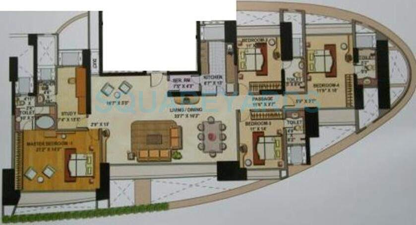 Floor plan of 4 BHK 2943 Sq. Ft. Apartment in Raheja Atlantis Mumbai, Mumbai