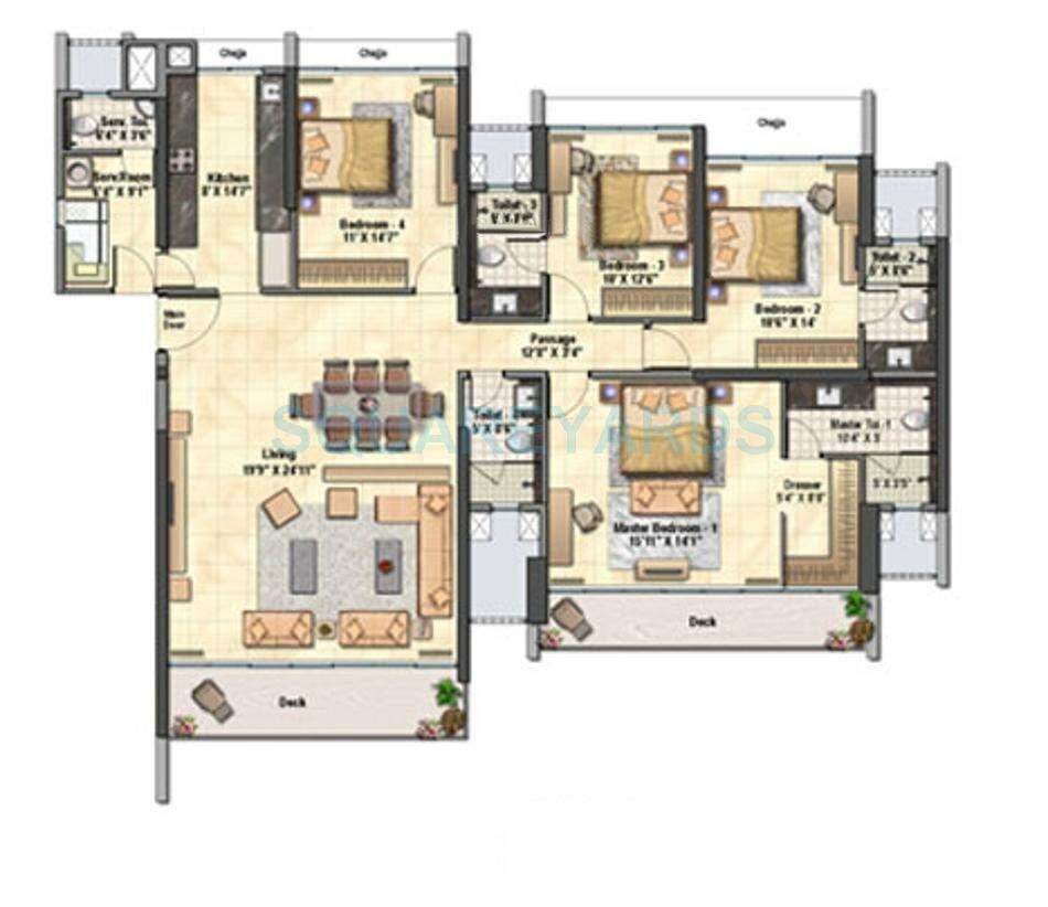 Floor plan of 4 BHK 2682 Sq. Ft. Apartment in Raheja Exotica, Mumbai
