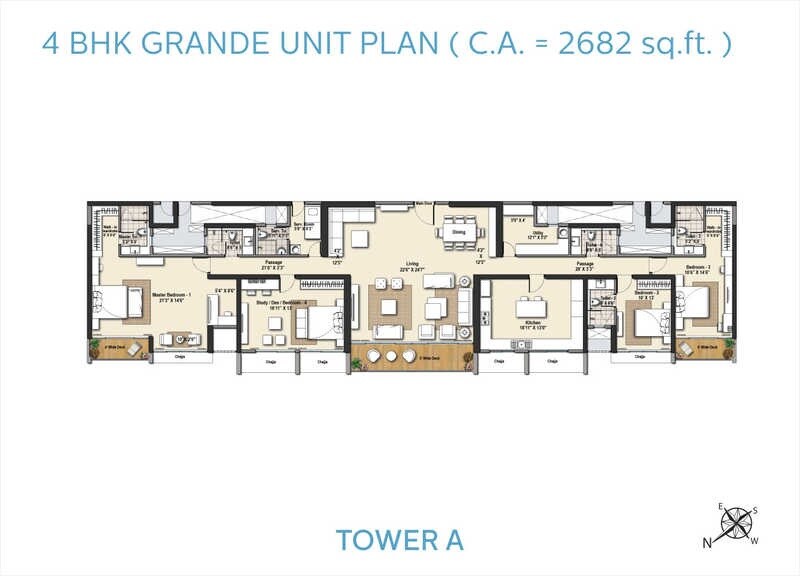 Floor plan of 4 BHK 2682 Sq. Ft. Apartment in Raheja Exotica Sorento, Mumbai