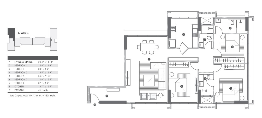 3 BHK 1228 Sq. Ft. Apartment in Raheja Park West