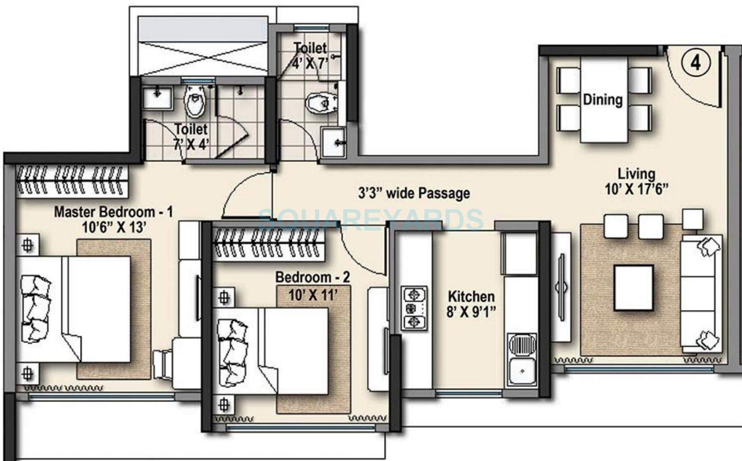 Other, raheja-ridgewood 2 Bedroom 856 Sq.Ft. Apartment In Goregaon East Mumbai 9383334