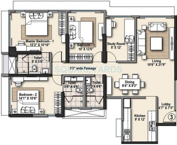  3 BHK Apartment at Raheja Ridgewood, Goregaon East – for Rent