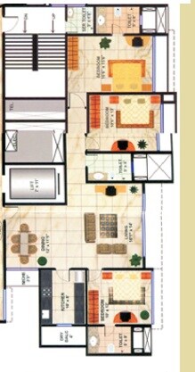 Floor plan of 3 BHK 1500 Sq. Ft. Apartment in Raheja Willows, Mumbai