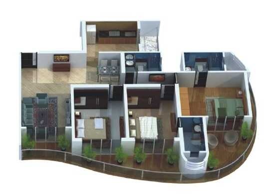 Floor plan of 3 BHK 1560 Sq. Ft. Apartment in Raj Altezza, Mumbai
