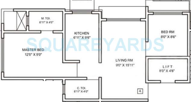 Floor plan of 2 BHK 850 Sq. Ft. Apartment in Raj Corp Rameshwaram Apartment, Mumbai