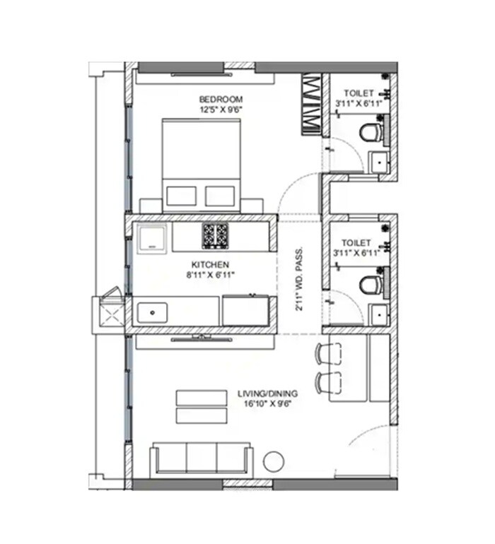 Floor plan of 1 BHK 440 Sq. Ft. Apartment in Raj Imperia, Mumbai