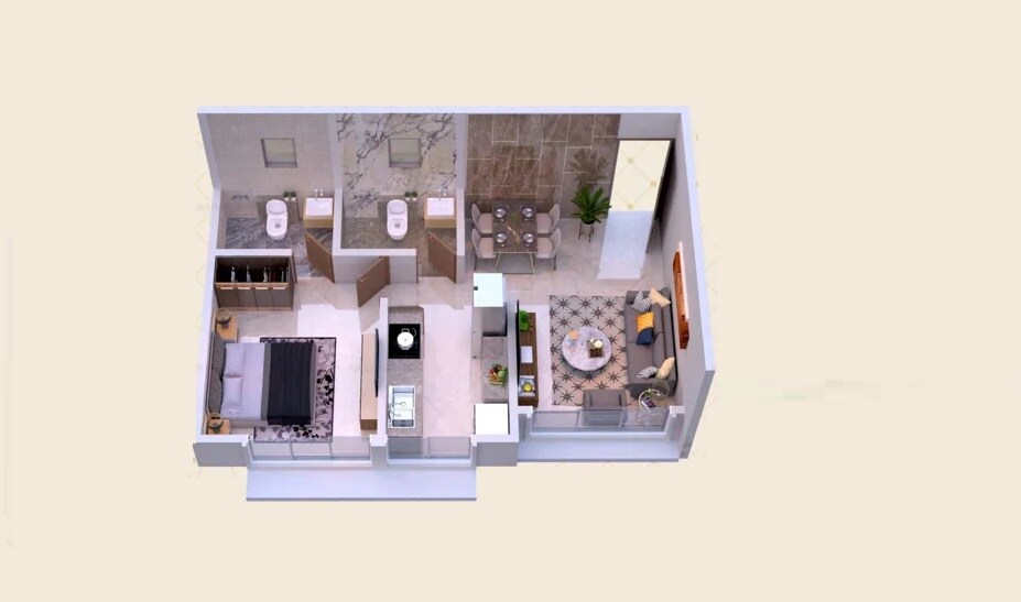 Floor plan of 1 BHK 461 Sq. Ft. Apartment in Raj One, Mumbai