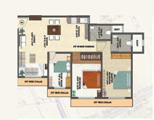 Floor plan of 3 BHK 783 Sq. Ft. Apartment in Raj Pentheon, Mumbai