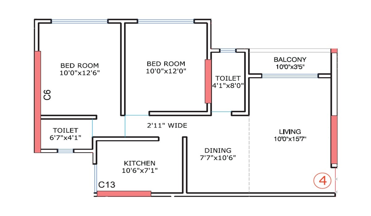 Floor plan of 2 BHK 624 Sq. Ft. Apartment in Raj Ratna CHS, Mumbai