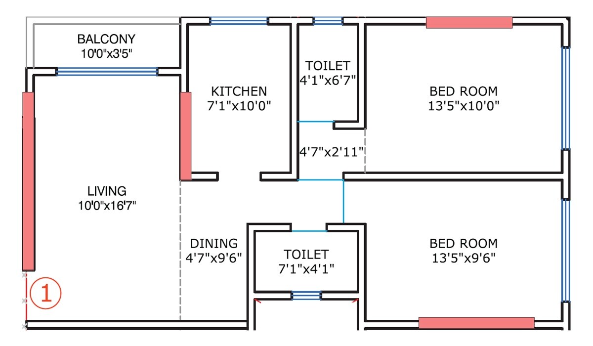Floor plan of 2 BHK 759 Sq. Ft. Apartment in Raj Ratna CHS, Mumbai