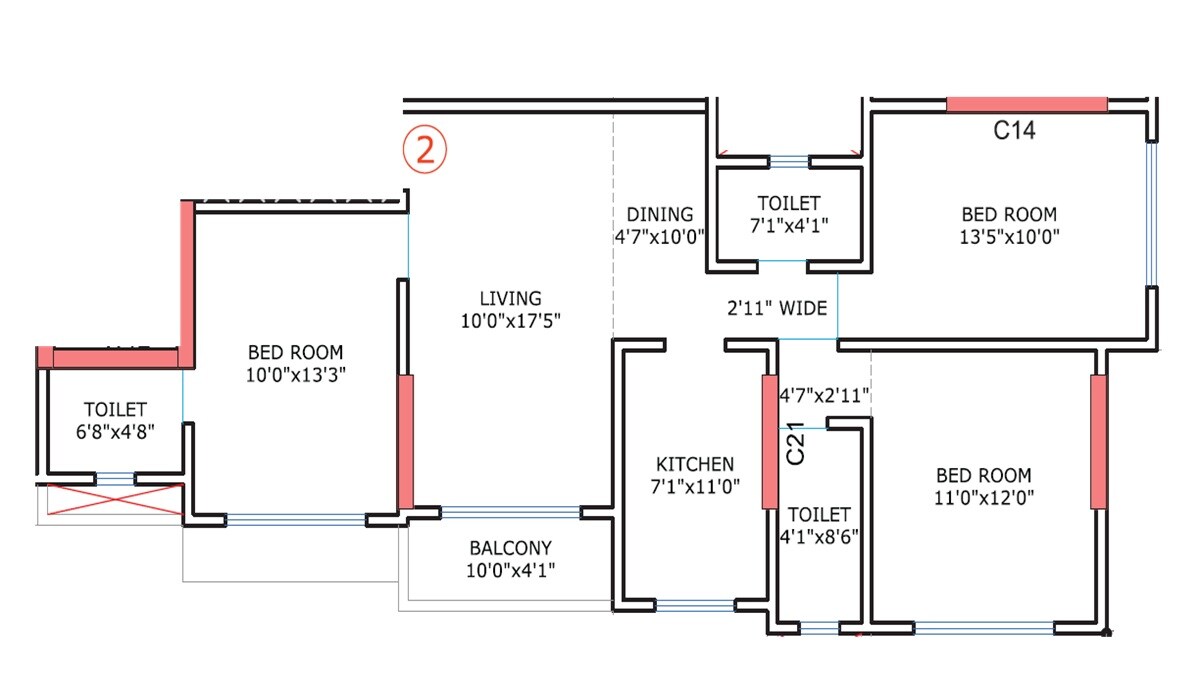 Floor plan of 3 BHK 917 Sq. Ft. Apartment in Raj Ratna CHS, Mumbai