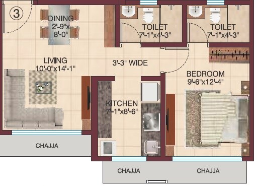 Floor plan of 1 BHK 445 Sq. Ft. Apartment in Raj Rudraksha, Mumbai