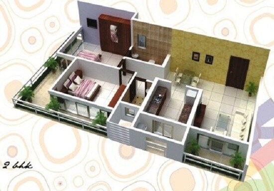 Floor plan of 2 BHK 691 Sq. Ft. Apartment in Raj Spaces Apartment, Mumbai