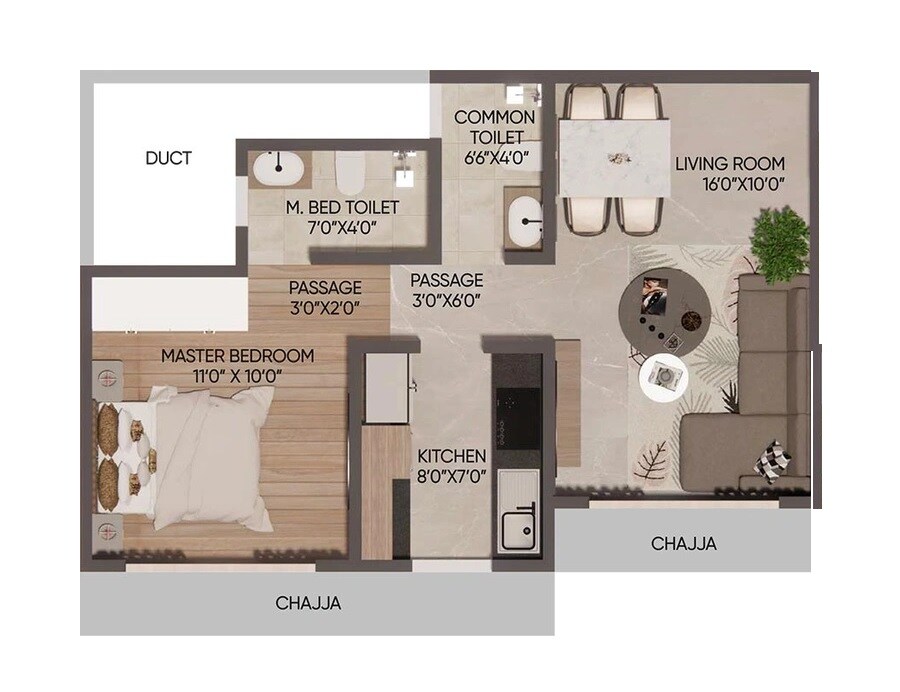 Floor plan of 1 BHK 450 Sq. Ft. Apartment in Raj Vega, Mumbai
