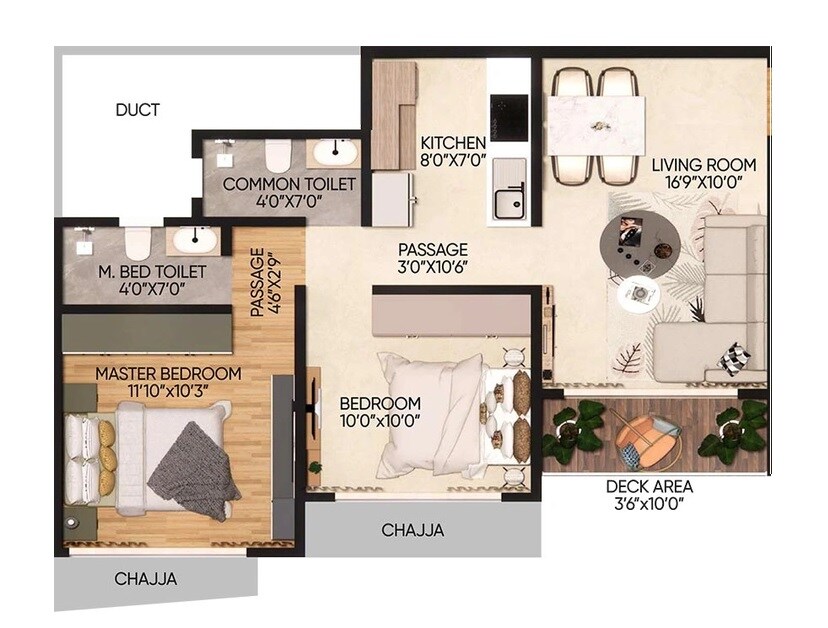 Floor plan of 2 BHK 616 Sq. Ft. Apartment in Raj Vega, Mumbai