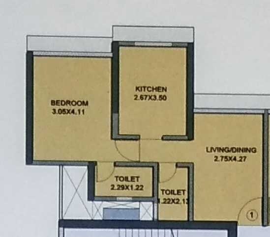 Floor plan of 1 BHK 479 Sq. Ft. Apartment in Raj White City, Mumbai