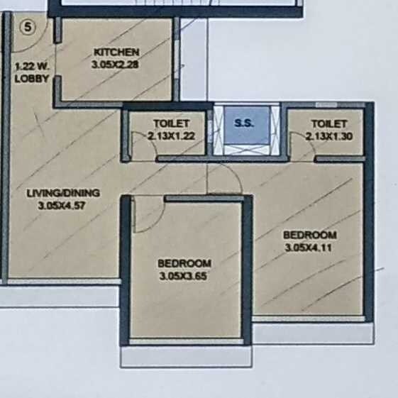 Floor plan of 2 BHK 845 Sq. Ft. Apartment in Raj White City, Mumbai