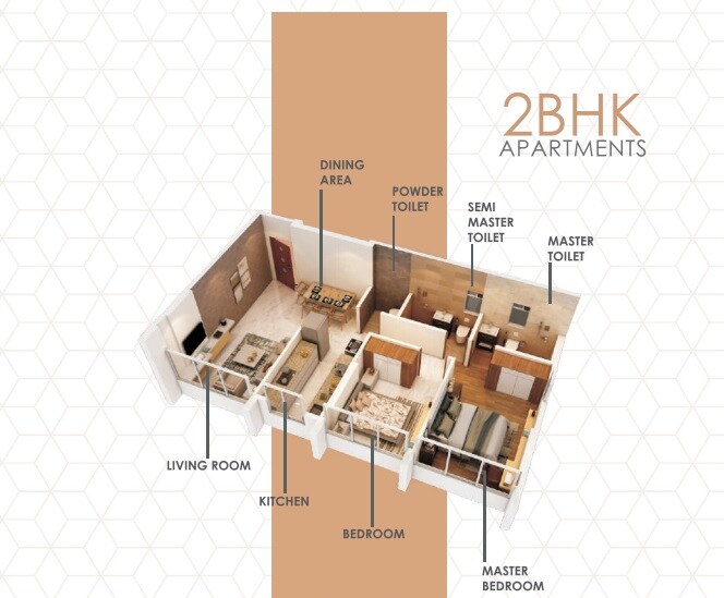 Floor plan of 2 BHK 585 Sq. Ft. Apartment in Rajashri Eleven East, Mumbai
