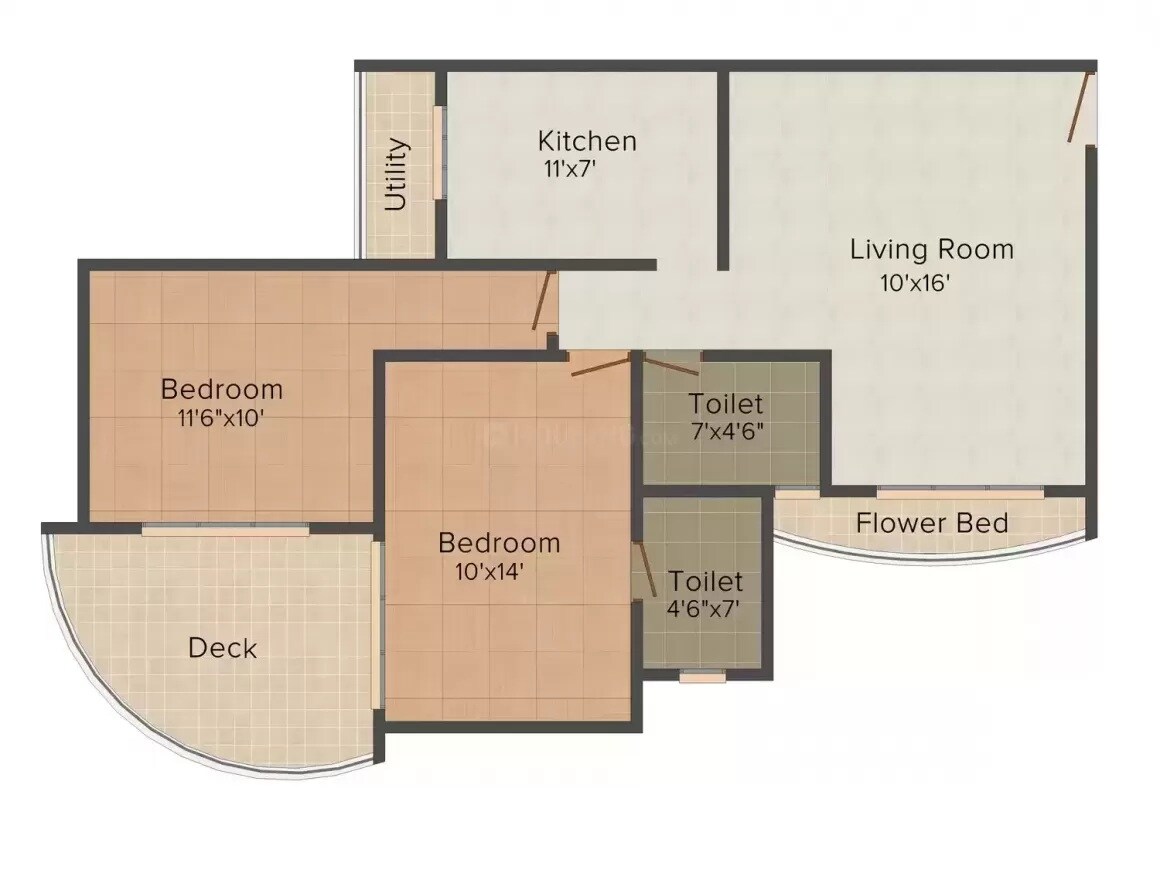 Floor plan of 2 BHK 646 Sq. Ft. Apartment in Rajendra Dolphin Tower, Mumbai