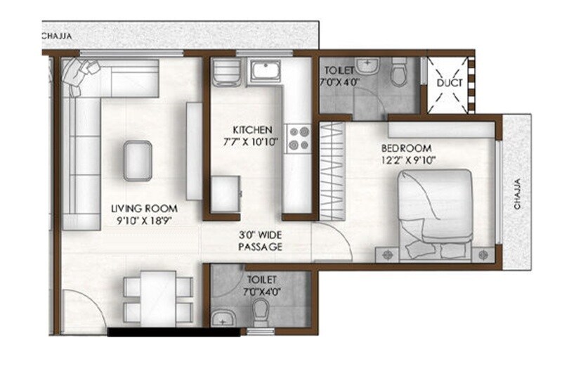 Floor plan of 1 BHK 486 Sq. Ft. Apartment in Rajesh Mandir CHS, Mumbai