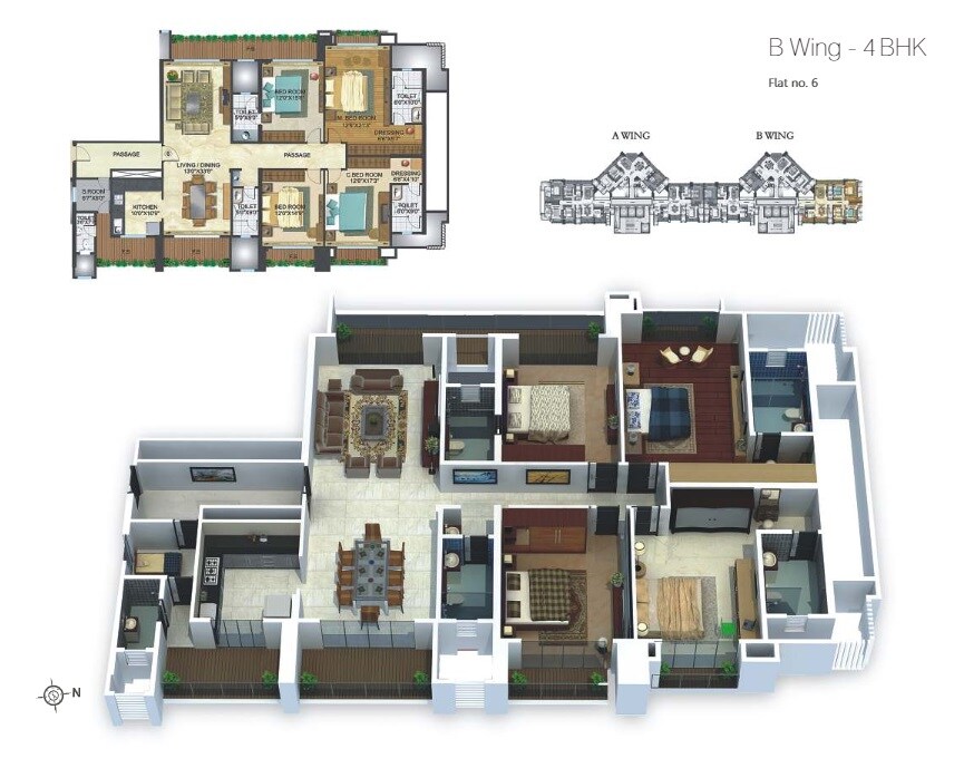 Floor plan of 4 BHK 1932 Sq. Ft. Apartment in Rajesh Raj Grandeur, Mumbai