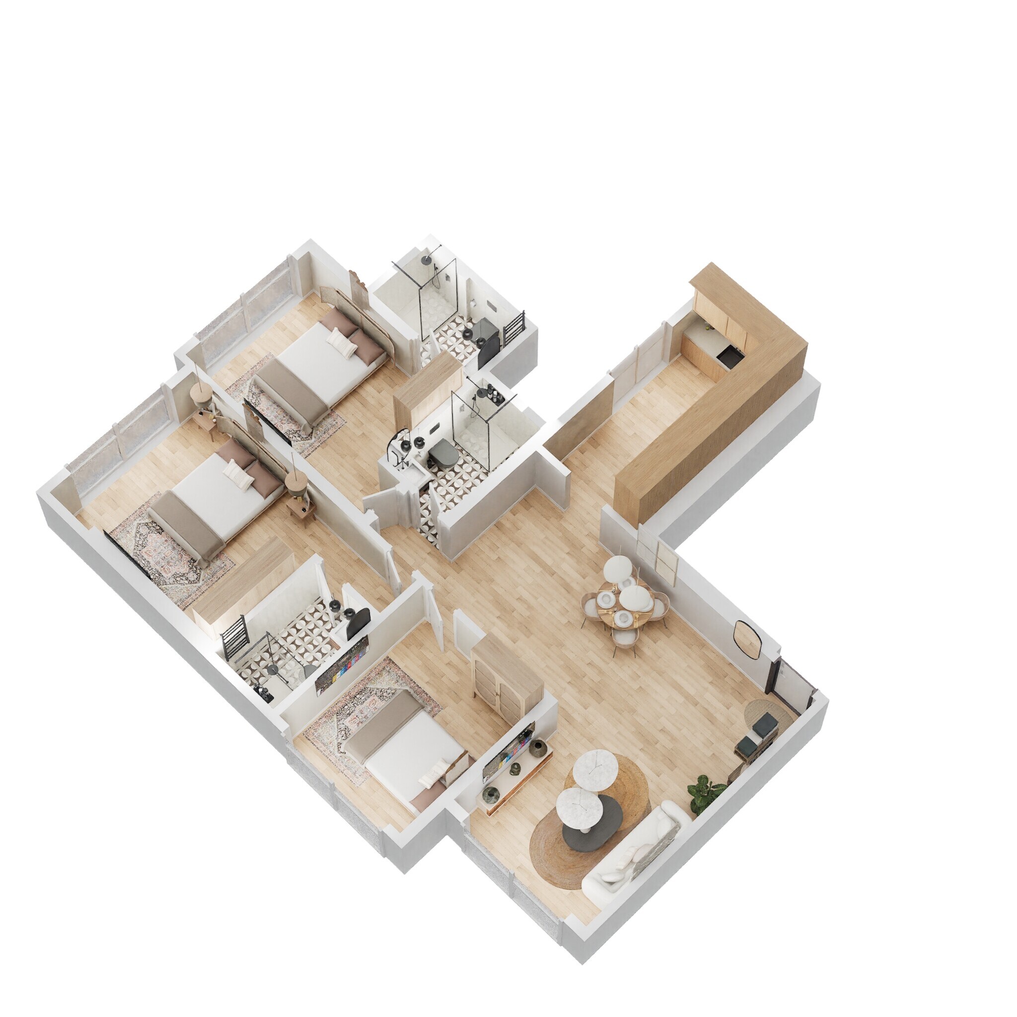 Floor plan of 3 BHK 1095 Sq. Ft. Apartment in Rajesh Raj Infinia, Mumbai