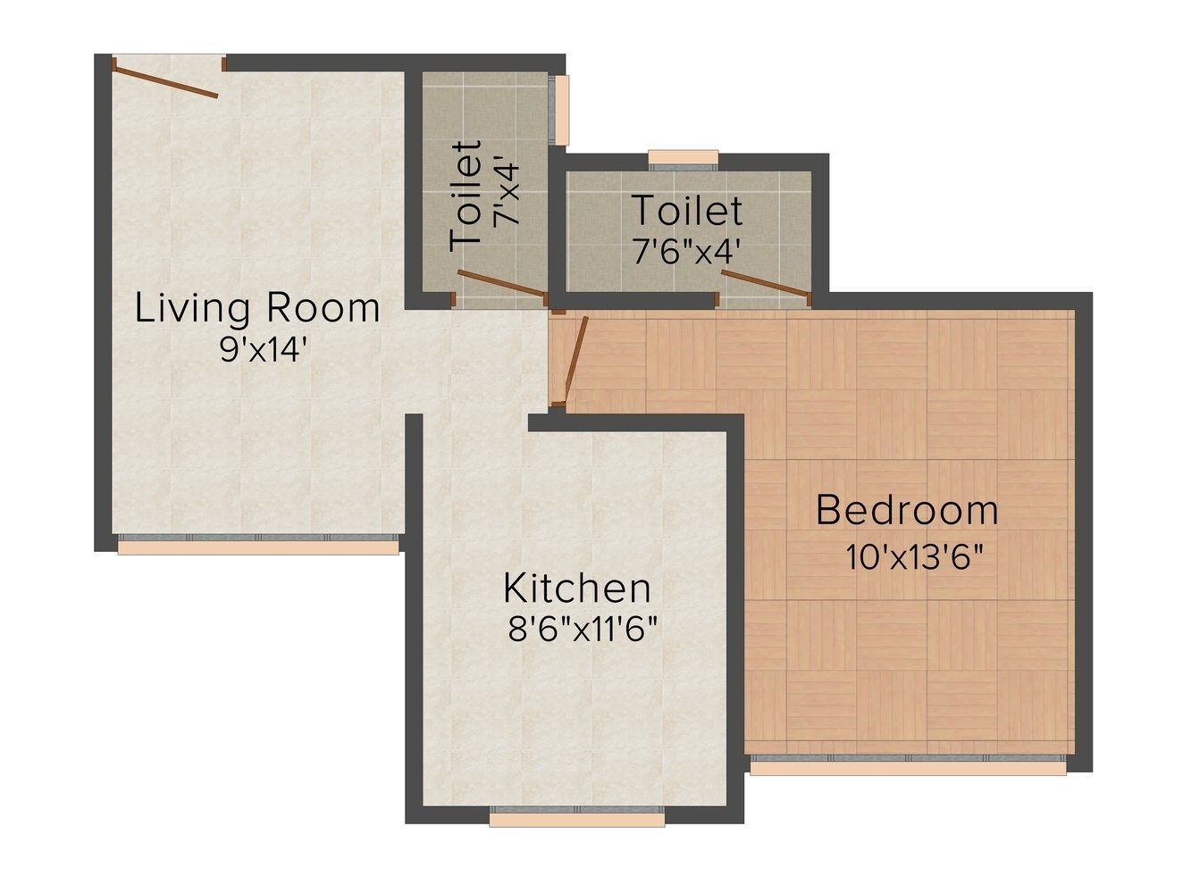 Floor plan of 1 BHK 459 Sq. Ft. Apartment in Rajesh White City, Mumbai