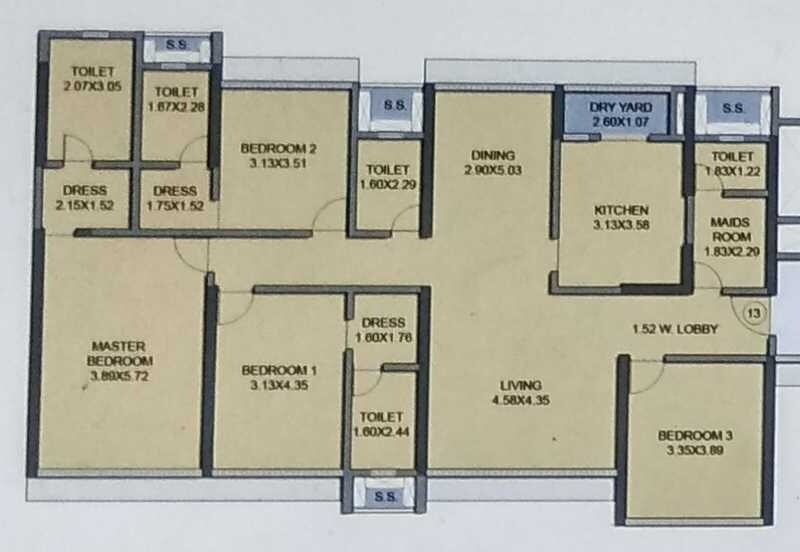 Floor plan of 4 BHK 1763 Sq. Ft. Apartment in Rajesh White City, Mumbai
