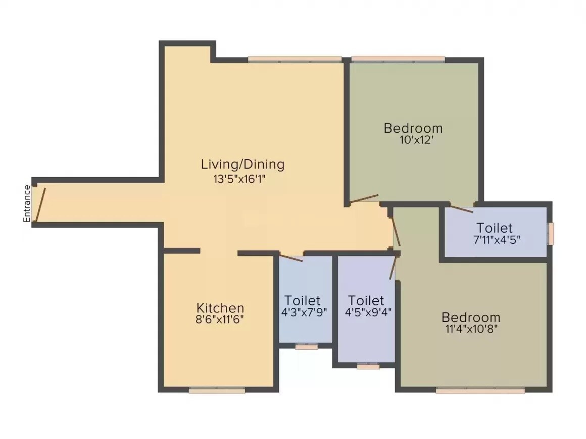 Floor plan of 2 BHK 780 Sq. Ft. Apartment in Rajhans Otium, Mumbai