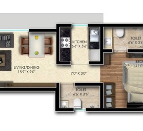 1 BHK 366 Sq. Ft. Apartment in Rajhans Vaibhav