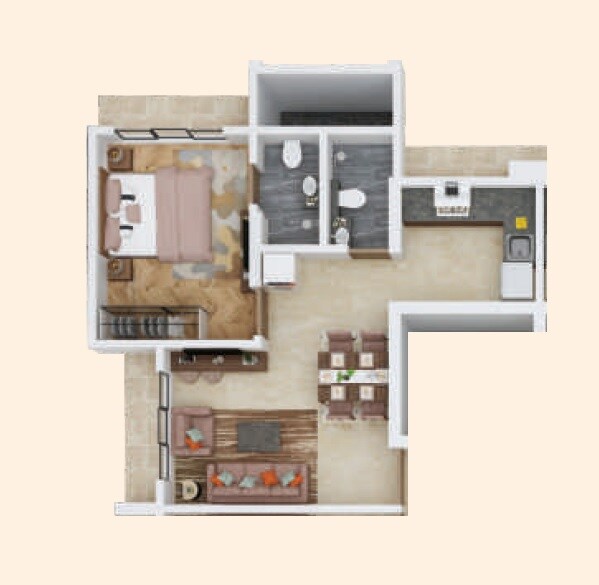 Floor plan of 1 BHK Apartment - 427 sq. ft. in Rajlaxmi Residency Khar East, Mumbai