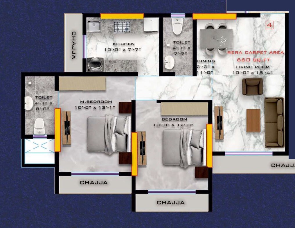 Floor plan of 2 BHK 660 Sq. Ft. Apartment in Rajmani Apartment, Mumbai