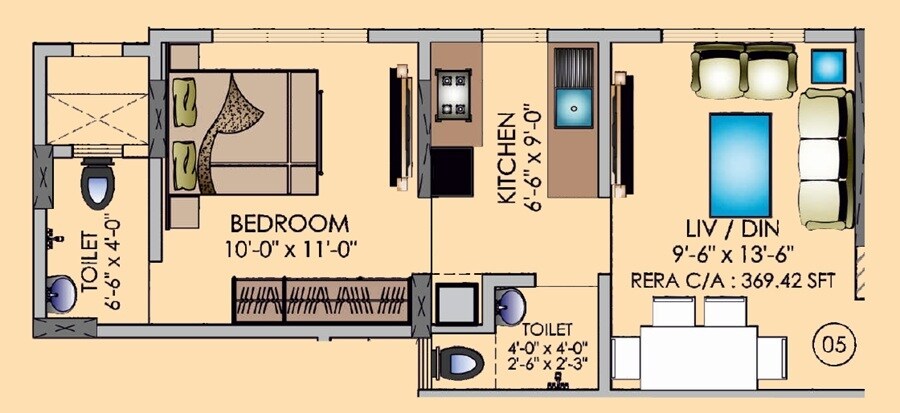 1 BHK 370 Sq. Ft. Apartment
