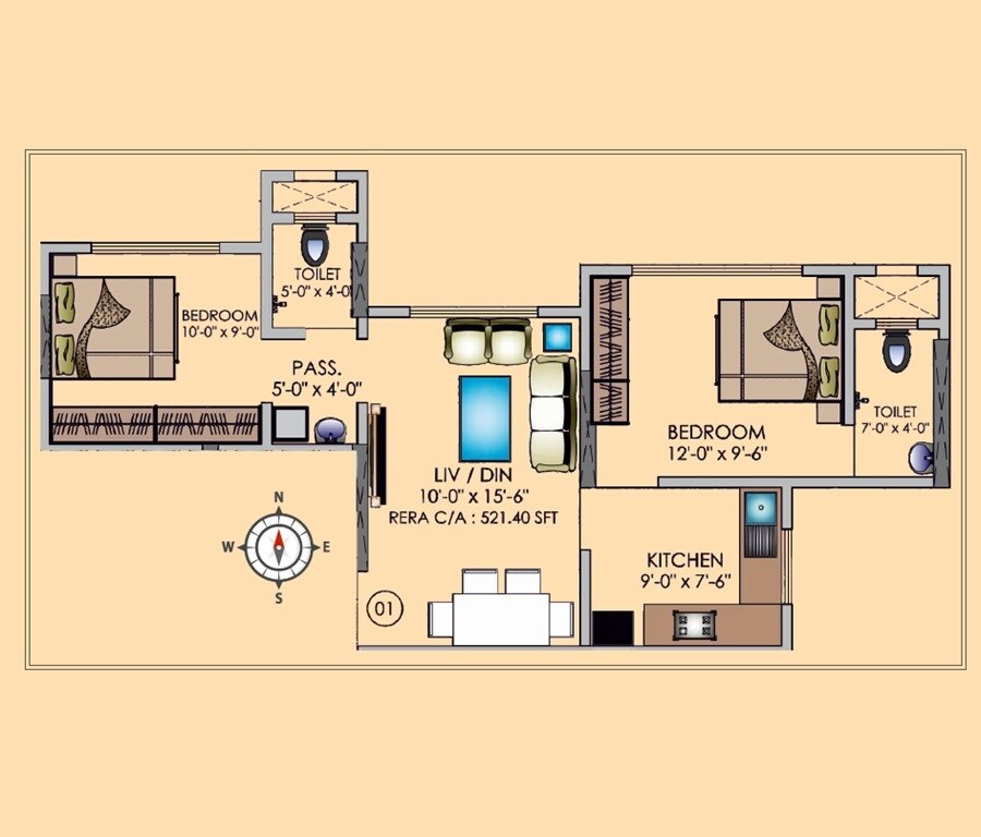 2 BHK 522 Sq. Ft. Apartment