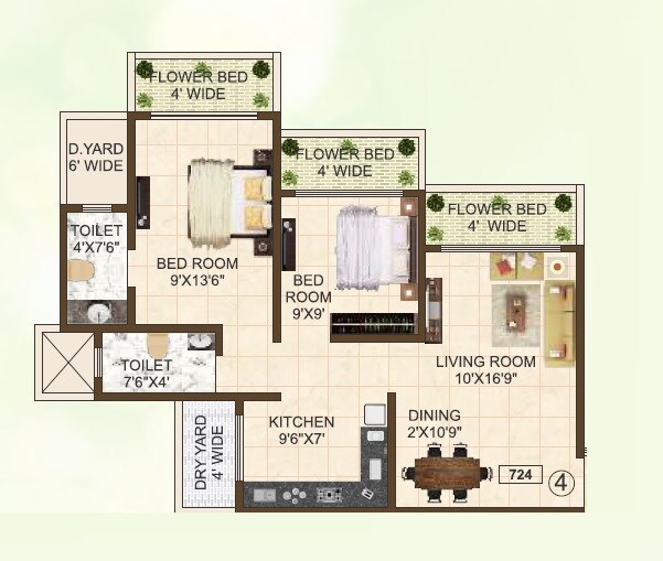 2 BHK 724 Sq. Ft. Apartment