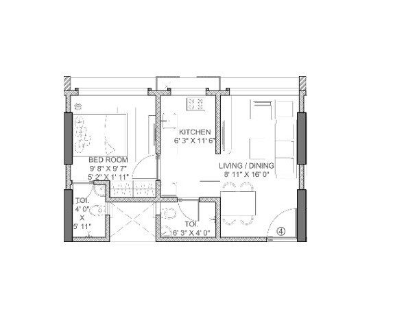 Floor plan of 1 BHK 369 Sq. Ft. Apartment in Rajshree Fifty Five East, Mumbai