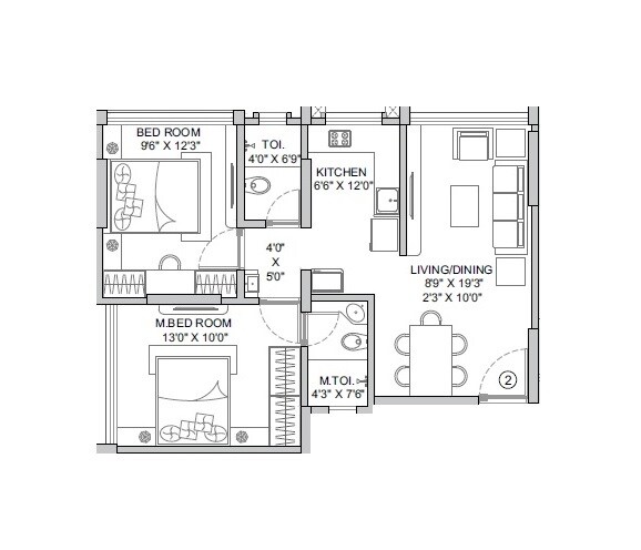 2 BHK 506 Sq. Ft. Apartment