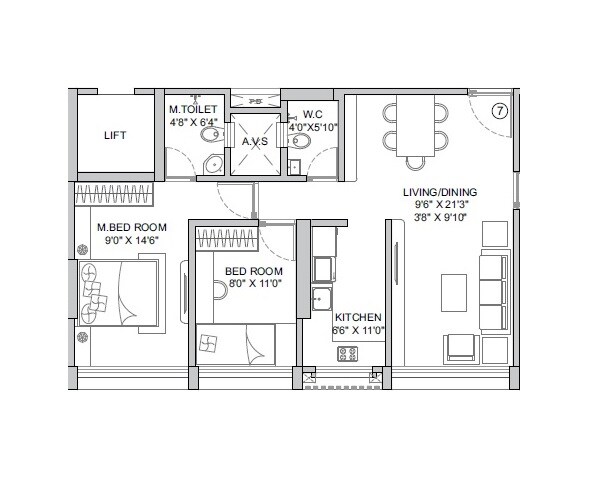 2 BHK 642 Sq. Ft. Apartment