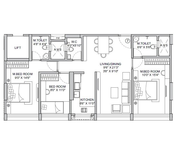 3 BHK 854 Sq. Ft. Apartment