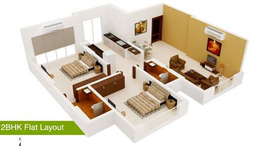Floor plan of 2 BHK 741 Sq. Ft. Apartment in Rajshree Status, Mumbai