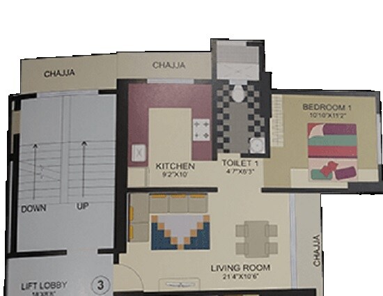 Floor plan of 1 BHK 490 Sq. Ft. Apartment in Rajvi Kshitij Heights, Mumbai