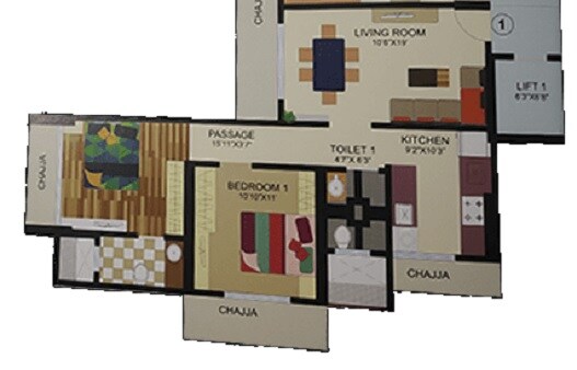 Floor plan of 2 BHK 706 Sq. Ft. Apartment in Rajvi Kshitij Heights, Mumbai