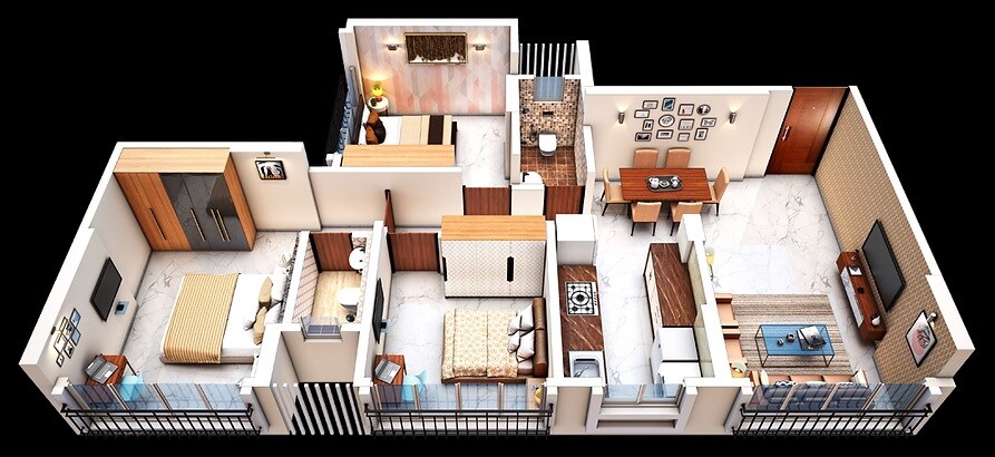 Floor plan of 3 BHK 818 Sq. Ft. Apartment in Rakesh CHS Kandivali, Mumbai