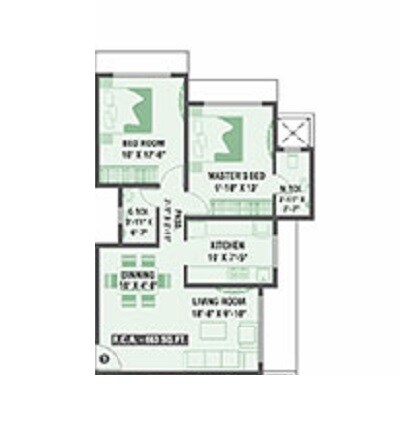 2 BHK 663 Sq. Ft. Apartment