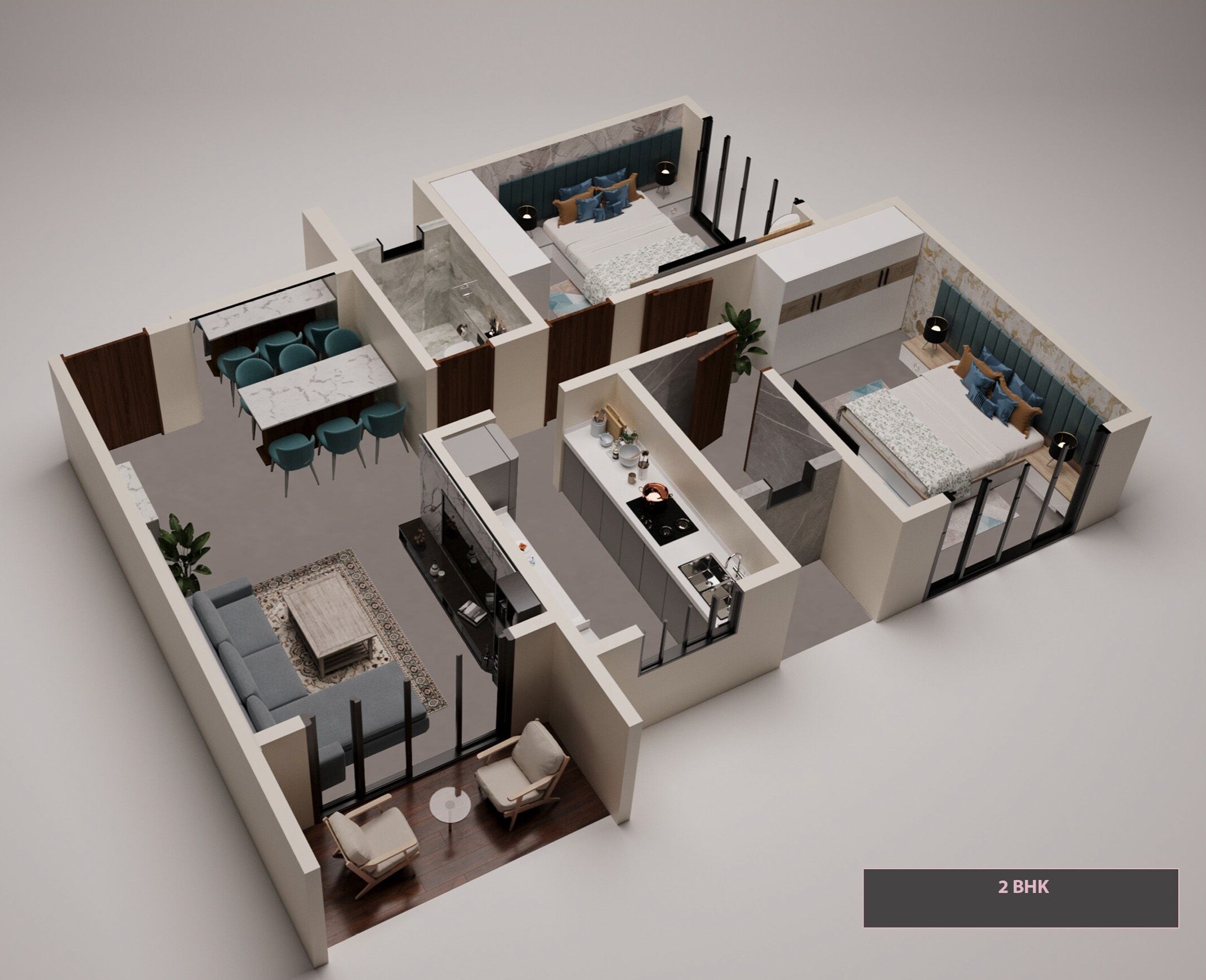 Floor plan of 2 BHK 732 Sq. Ft. Apartment in Rakyan Imperia, Mumbai