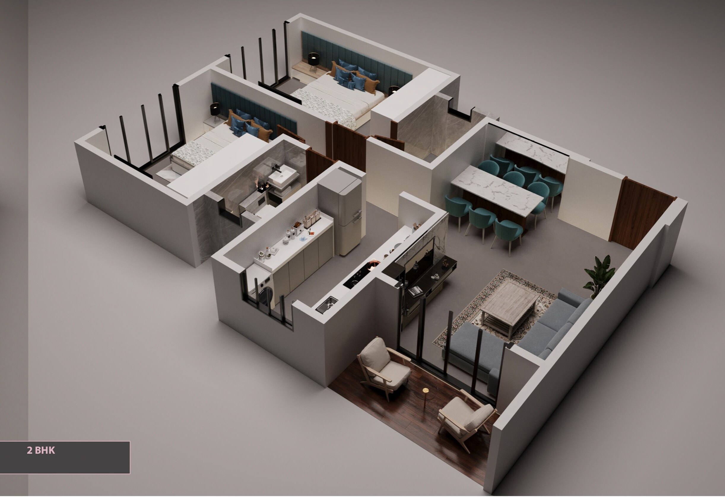 Floor plan of 2 BHK 744 Sq. Ft. Apartment in Rakyan Imperia, Mumbai