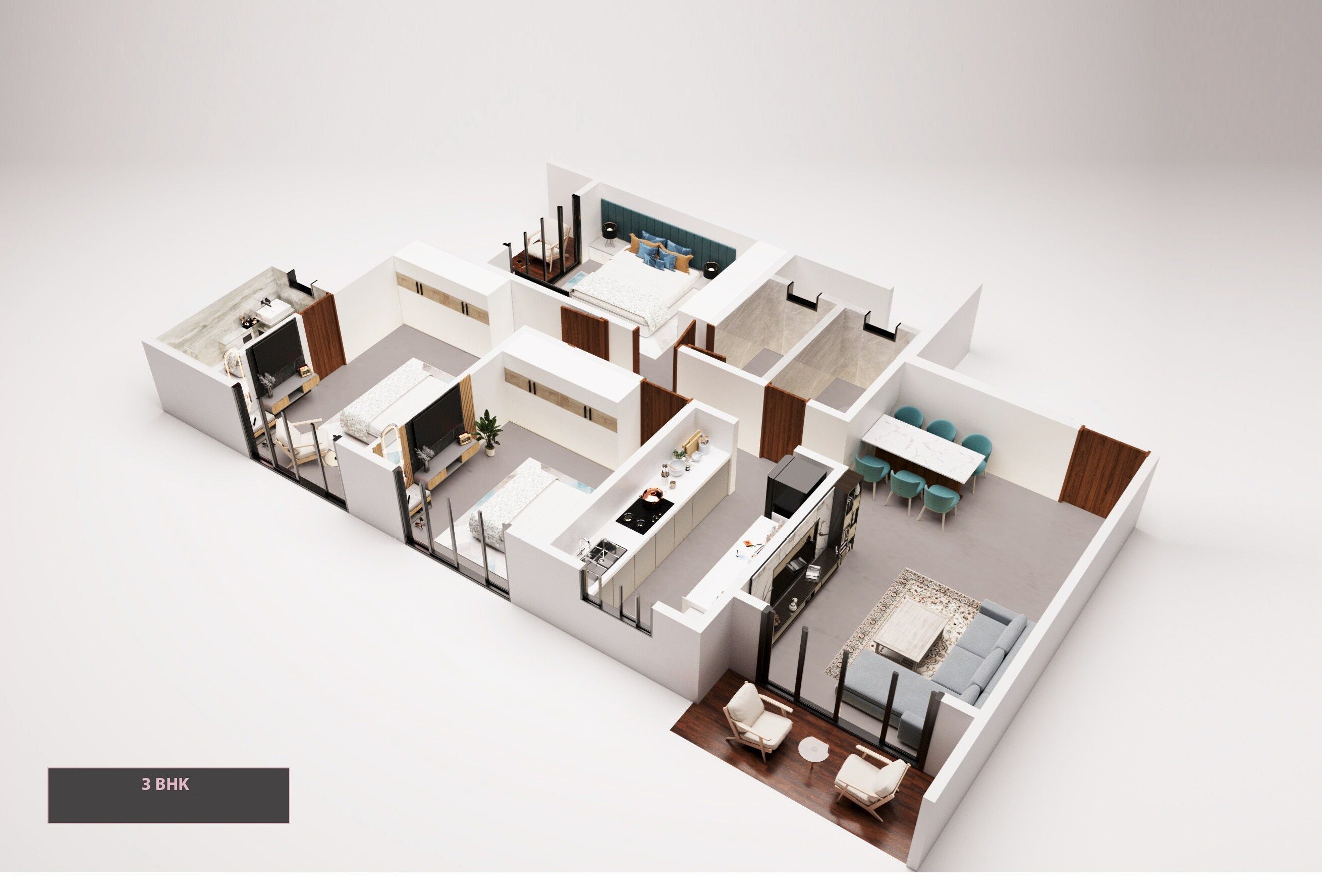 Floor plan of 3 BHK 988 Sq. Ft. Apartment in Rakyan Imperia, Mumbai