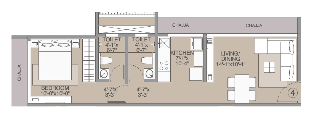 Floor plan of 1 BHK 426 Sq. Ft. Apartment in Rakyan Audumbar, Mumbai