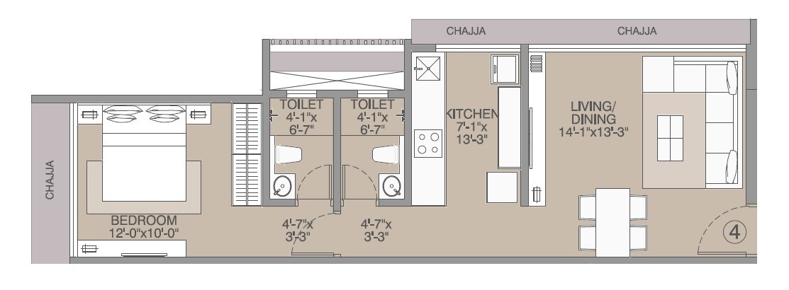 Floor plan of 1 BHK 510 Sq. Ft. Apartment in Rakyan Audumbar, Mumbai