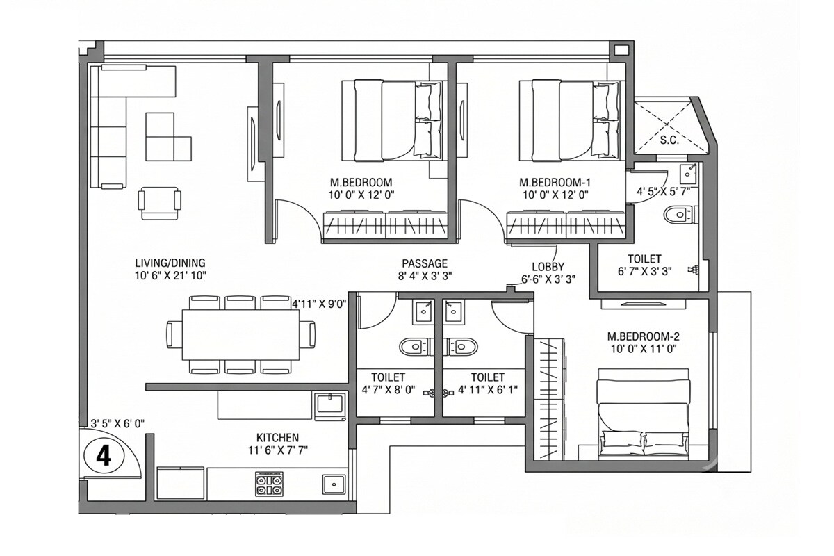 3 BHK 791 Sq. Ft. Apartment